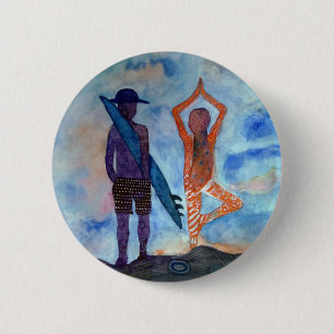 Rond 5 Cm Surf Yoga Coucher de soleil Dessin Boho Badge
