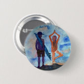 Rond 5 Cm Surf Yoga Coucher de soleil Dessin Boho Badge (Devant & derrière)