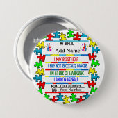 Rond 7,6 Cm Alerte Autisme | Badge Épinglé Non Verbal (Devant & derrière)
