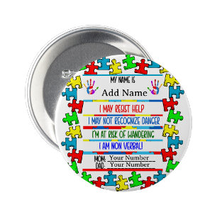 Rond 7,6 Cm Alerte Autisme   Badge Épingle Non Verbal