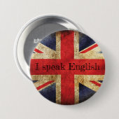 Rond 7,6 Cm Badge drapeau I speak English (Devant & derrière)