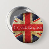 Rond 7,6 Cm Badge drapeau I speak English (Devant & derrière)