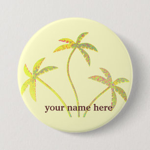 Rond 7,6 Cm Badge nominatif jaune de palmier de parties