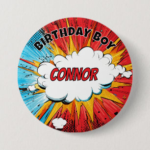 Rond 7,6 Cm Badge personnalisé pour garçon d'anniversaire supe