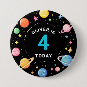 Rond 7,6 Cm Enfants Planètes spatiales Anniversaire Nom Badge