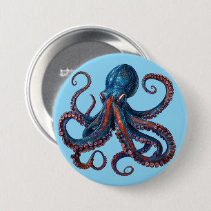 Rond 7,6 Cm Épinglette de pieuvre mignonne - Cadeau de badge p