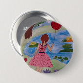 Rond 7,6 Cm Fille Avec Badge Rouge Balloon (Devant & derrière)