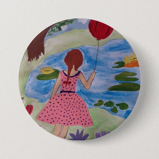 Rond 7,6 Cm Fille Avec Badge Rouge Balloon (Devant)