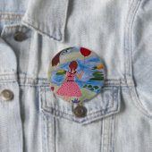 Rond 7,6 Cm Fille Avec Badge Rouge Balloon (En situation)