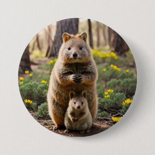 Rond 7,6 Cm Mère Et Bébé Quokka, Bouton Badge (Devant)