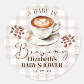 Rond A Baby is Brewing Coffee Theme Baby Shower Sticker (Devant)