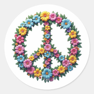 Rond Adesivo Redondo Floral Peace Symbol Round Sticker
