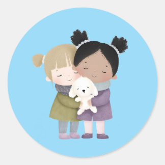 Rond Adorable Children Hugging Sticker 