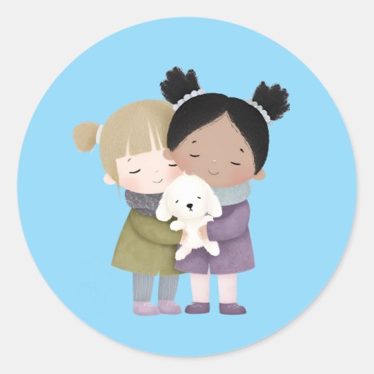 Rond Adorable Children Hugging Sticker  (Devant)