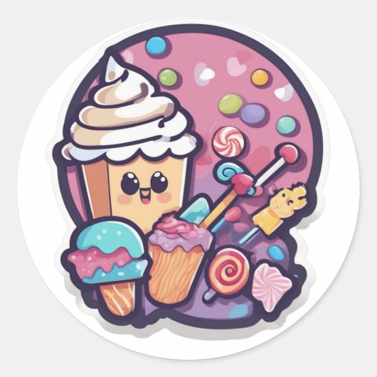 Rond Adorable Kawaii Candy Cupcake Sticker | Sweet  (Devant)