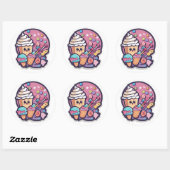 Rond Adorable Kawaii Candy Cupcake Sticker | Sweet  (Feuille)