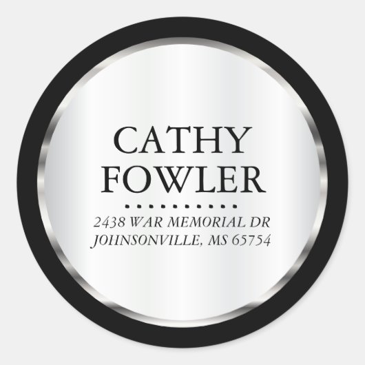 Rond Adres Zilveren, Zwart-wit Etiketten (Voorkant)