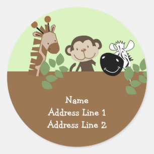 Rond adreslabel - Oerwoud Adventure Animals Ronde Sticker