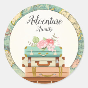Rond Adventure Await baby shower Sticker Enveloppe Scea