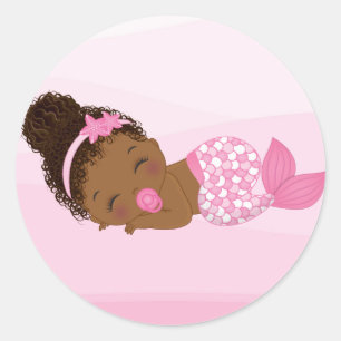 Rond African American Baby Girl, Baby Mermaid Sticker