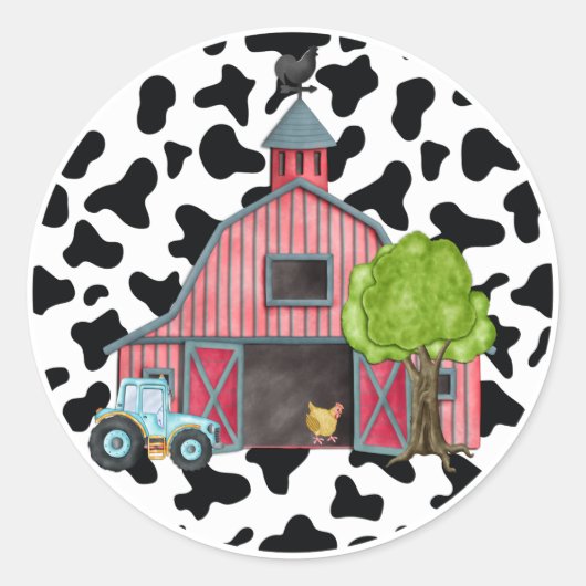 Rond Animal de ferme Barnyard Anniversaire Sticker Fête (Devant)