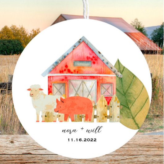 Rond Animaux Barnyard - Grange-Baby shower Sticker Fave