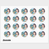 Rond Anime fille manger ramen sticker (Feuille)