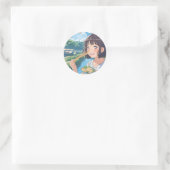 Rond Anime fille manger ramen sticker (Sac)