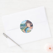 Rond Anime fille manger ramen sticker (Enveloppe)