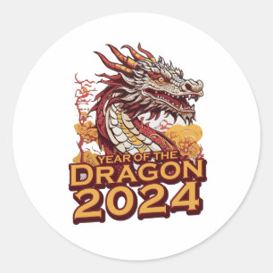 Rond Année du dragon Sticker 2024, Dragon 2024