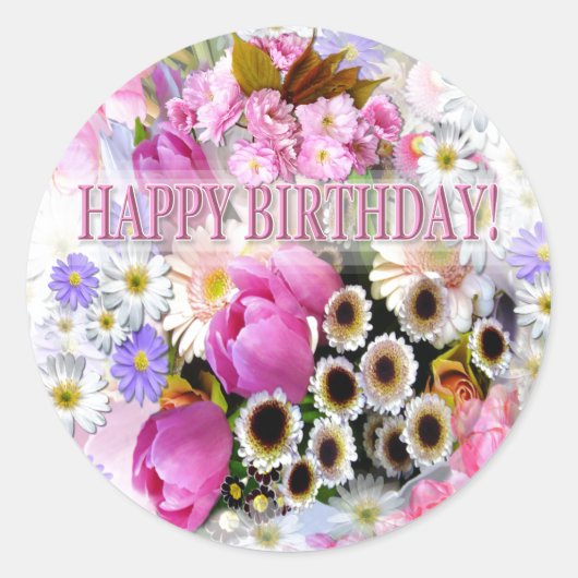 Rond April Bouquet Birthday Classic Round Sticker (Devant)