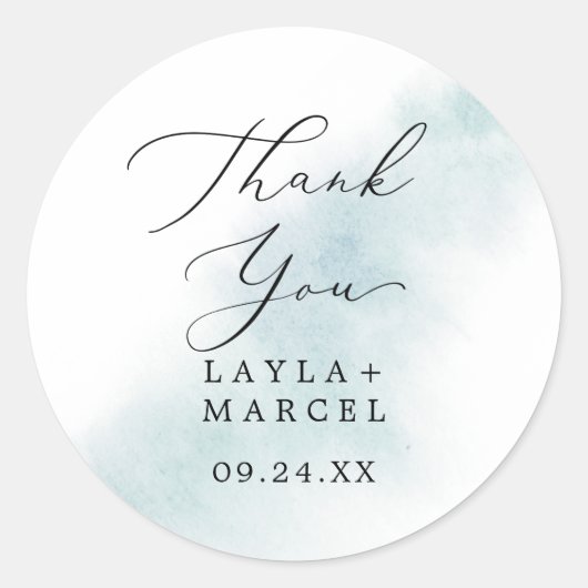 Rond Aquarelle bleu Merci mariage Favour Sticker (Devant)
