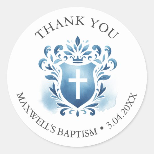 Rond Aquarelle Crest Baptism Favoriser Sticker (Devant)