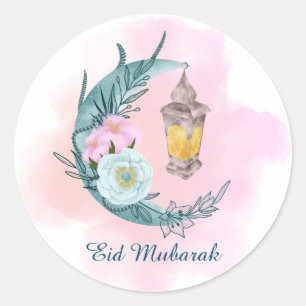 Rond Aquarelle Croissant Aïd Moubarak Sticker blanc
