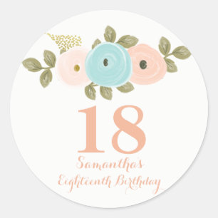 Rond Aquarelle florale 18e Sticker fille anniversaire