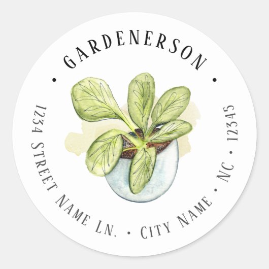 Rond Aquarelle Houseplant Classic Round Sticker (Devant)