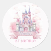 Rond Aquarelle Princess Castle Sticker d'anniversaire (Devant)