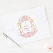Rond Aquarelle Rose Crest Baptême Grand Sticker (Enveloppe)