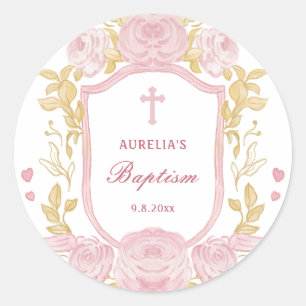 Rond Aquarelle Rose Crest Baptême Petit Sticker