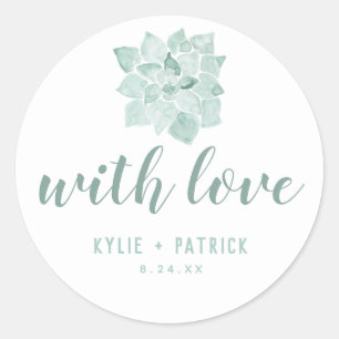 Rond Aquarelle Succulente Mariage Avec Sticker Amour