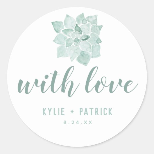 Rond Aquarelle Succulente Mariage Avec Sticker Amour (Devant)