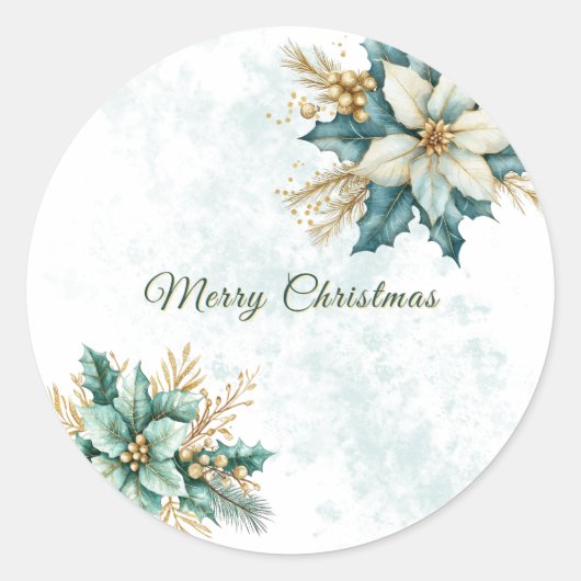 Rond Aquarelle Turquoise Floral Sticker de Noël (Devant)