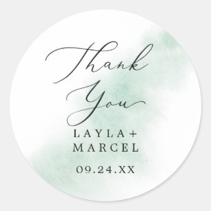Rond Aquarelle Vert Merci Mariage Faveur Sticker