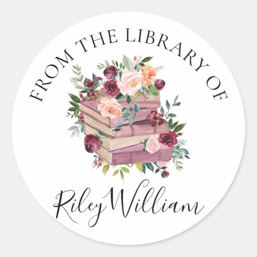 Rond Aquarelle violet livre et Sticker Rose plaque d'im (Devant)