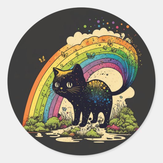 Rond Arc-en-ciel noir chat sticker lgbtq (Devant)