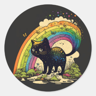 Rond Arc-en-ciel noir chat sticker lgbtq