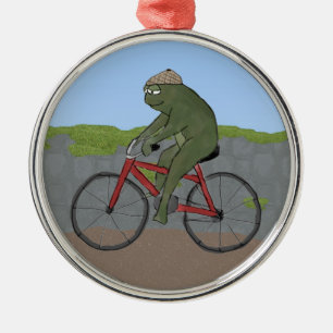 Rond Argenté Grenouille gentille sur un ornement de vélo