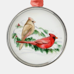 Rond Argenté Ornement cardinal d'art d'oiseau de couples