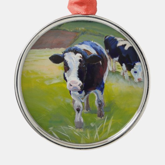Rond Argenté Ornement d'arbre de Noël d'animal de ferme de (Devant)