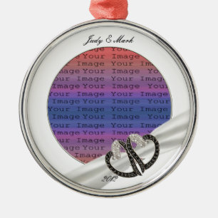 Rond Argenté Ornement de Coeurs de Diamants Noir & Blanc